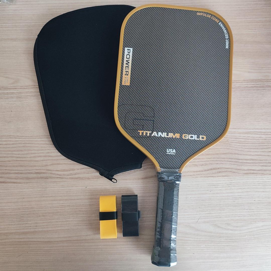 ピックルボール パドル チタン 生カーボンファイバ 黄金色
