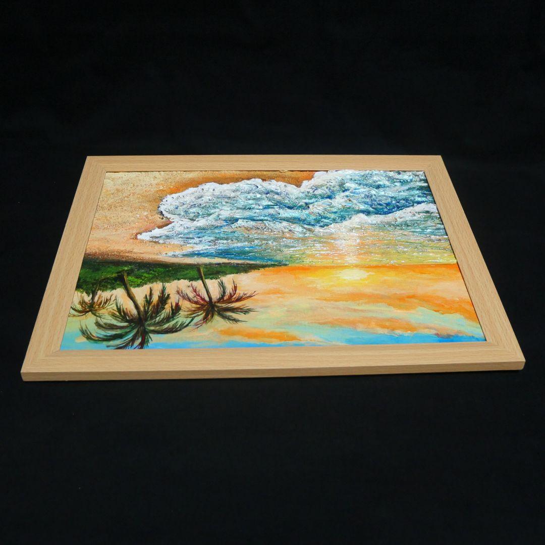 油絵 油彩 油彩画 絵 絵画【夕日の海辺】
