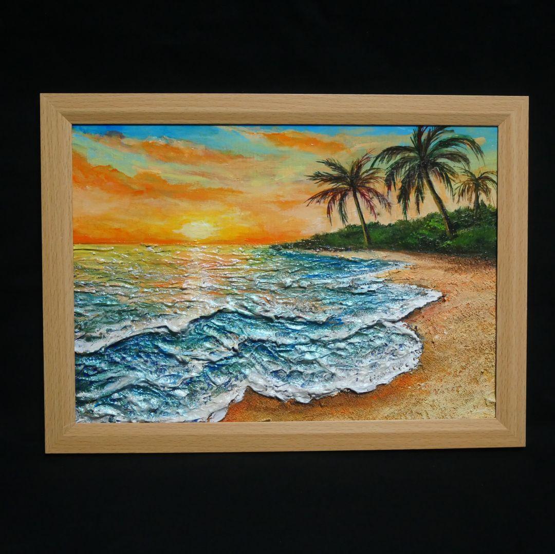 油絵 油彩 油彩画 絵 絵画【夕日の海辺】