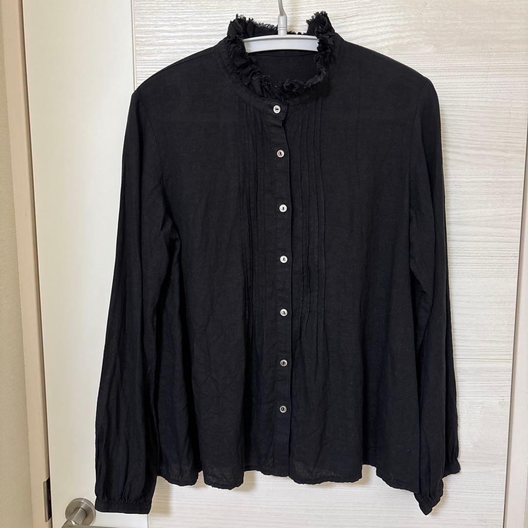 ネストローブ　nest Robe リネン　フリル　フリンジ　ピンタック　黒