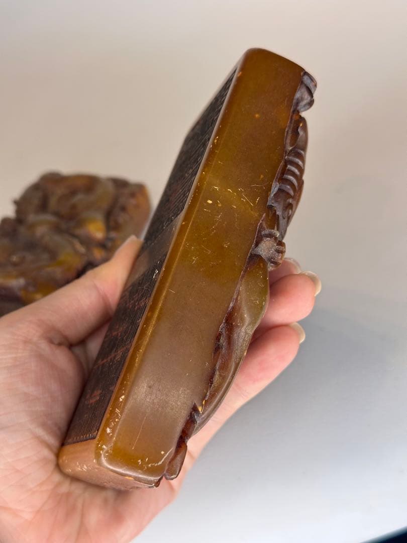 AC田黄石寿山石 龍紋彫刻 印章 大サイズ 二点セット 中国古美術 时代物