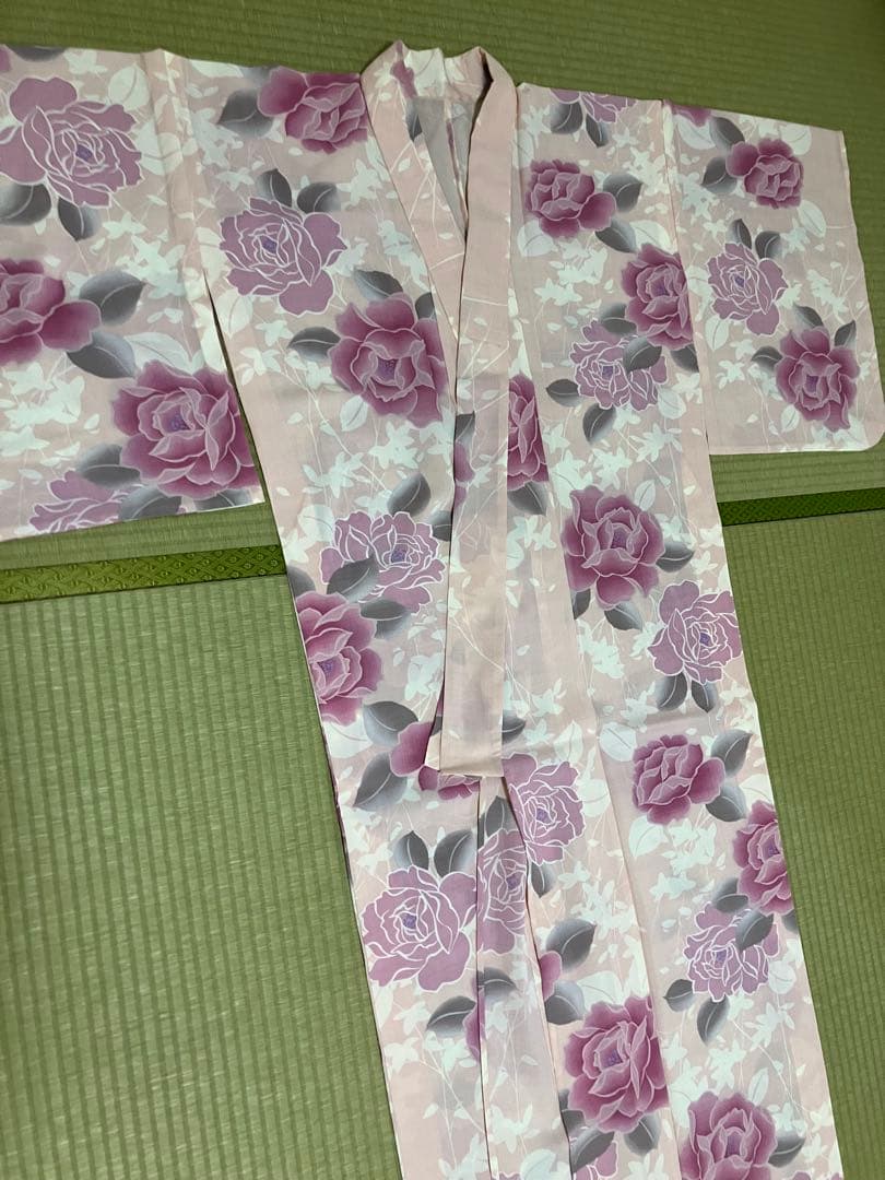 撫松庵　セオα 浴衣　薔薇 ピンク グレー セオアルファ ポリエステル