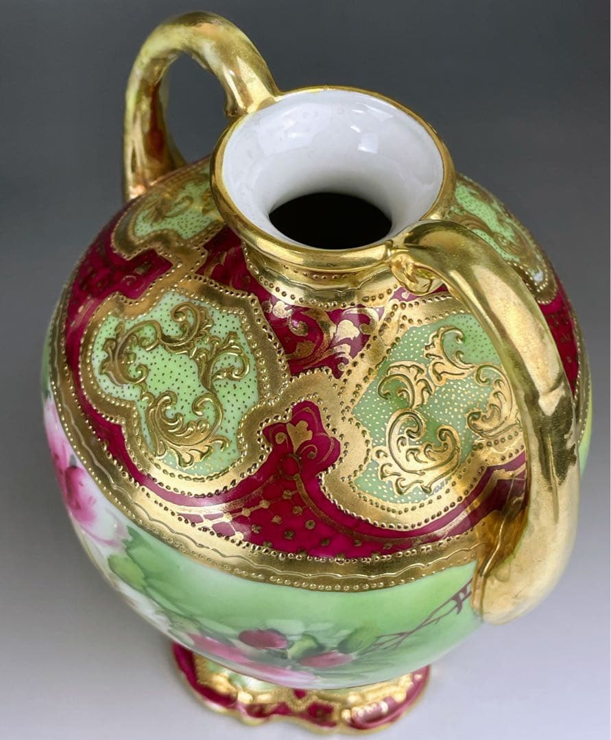 オールドニッポン ２２㎝ アールヌーボー様式 薔薇紋 花瓶 バラ つつじ アザレ