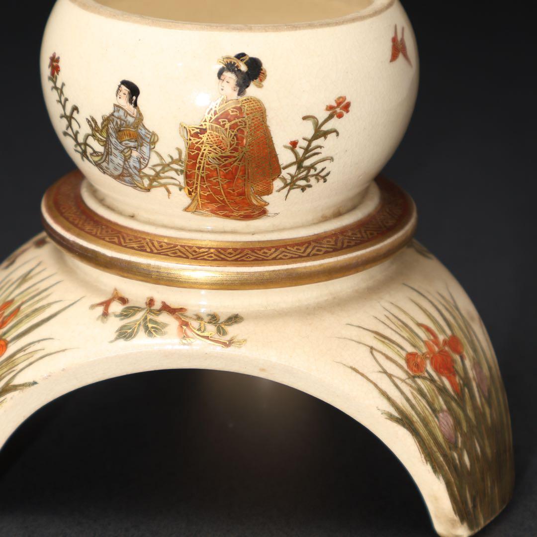 薩摩　雪見灯篭図置物　里帰り　珠山　明治工芸　骨董　6R1578ダN2