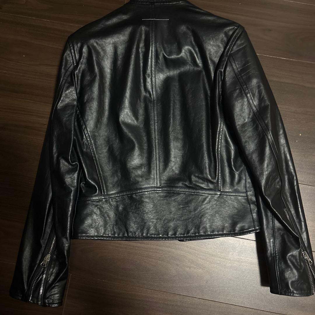 【38】MM6 メゾンマルジェラ ハの字 レザー ライダース ジャケット 黒