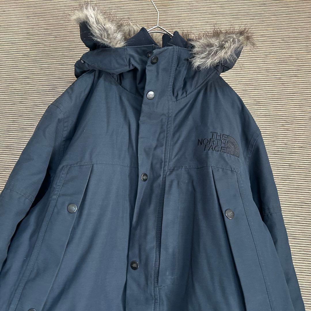 ノースフェイスダウンジャケット モッズコートネイビーフェイクファーハイベントF4