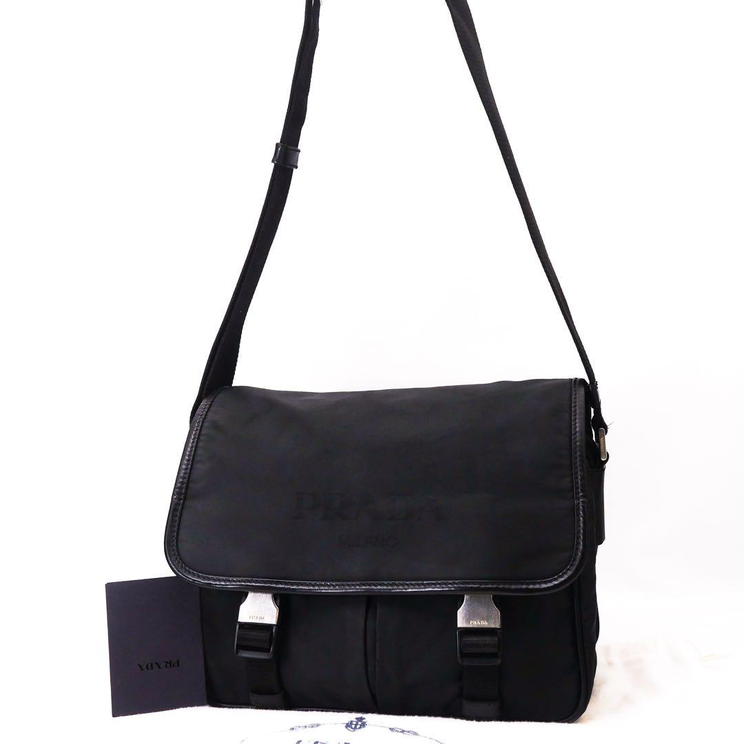 超美品 PRADA プラダ メッセンジャー バッグ ショルダーバッグ 黒 レザー