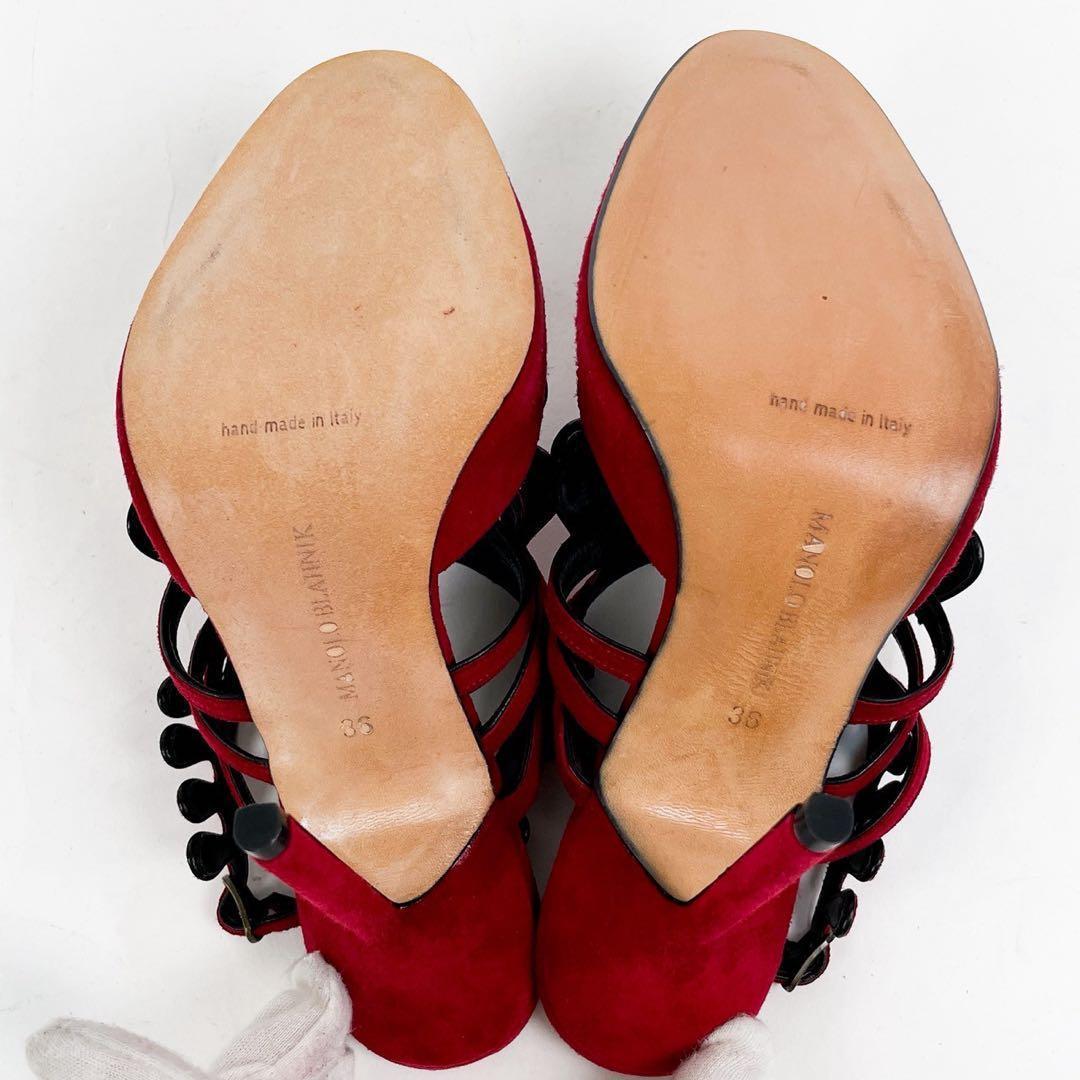 極美品 希少デザイン マノロブラニク ハイヒール ミュール パンプス レッド