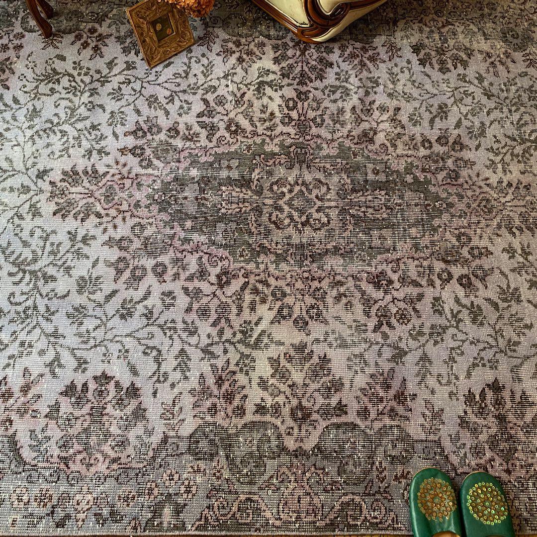 超大判　260×171 オーバーダイ ラベンダー　トルコヴィンテージラグ　グレー