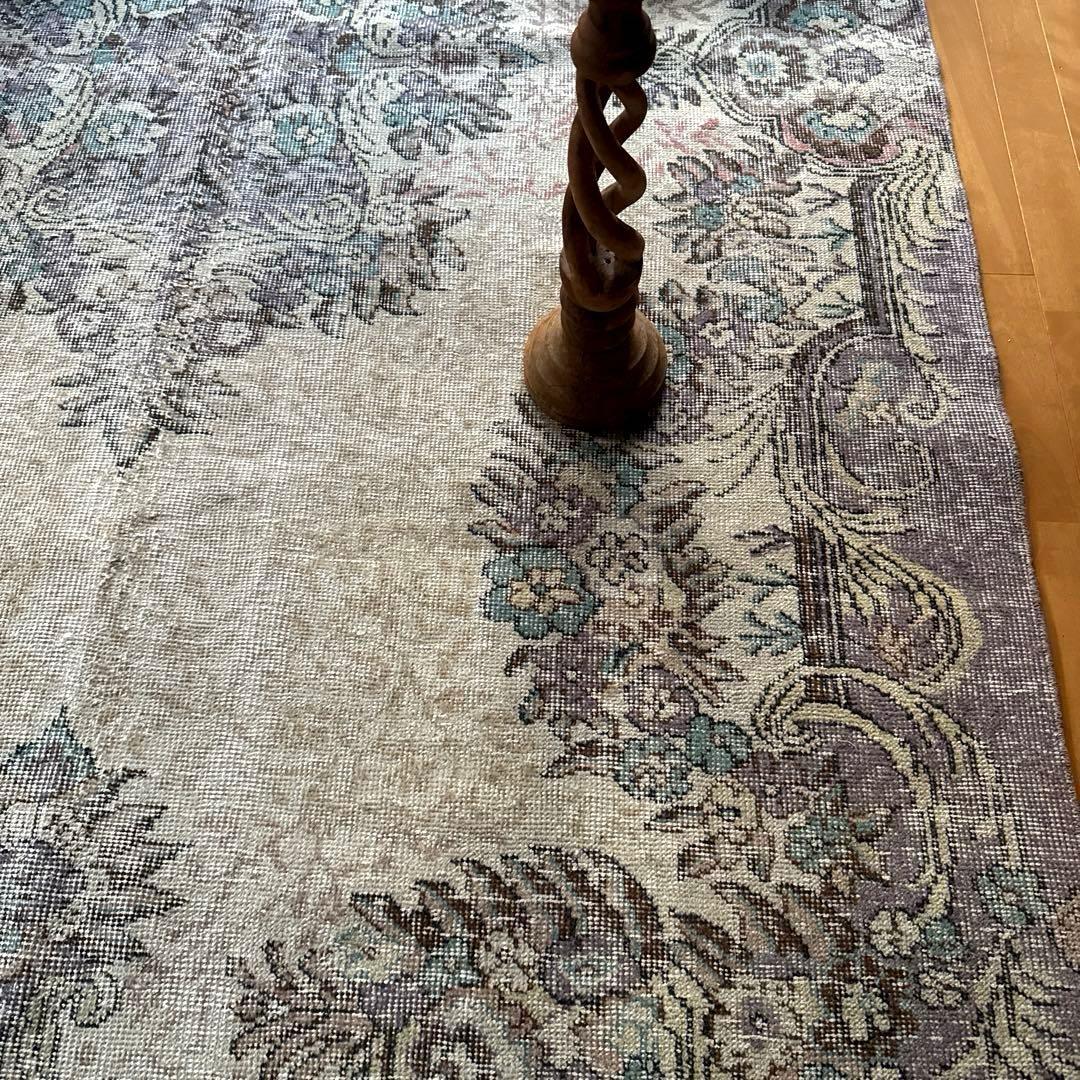 超大判169×274レアくすみラベンダー×クリーム　トルコヴィンテージラグ