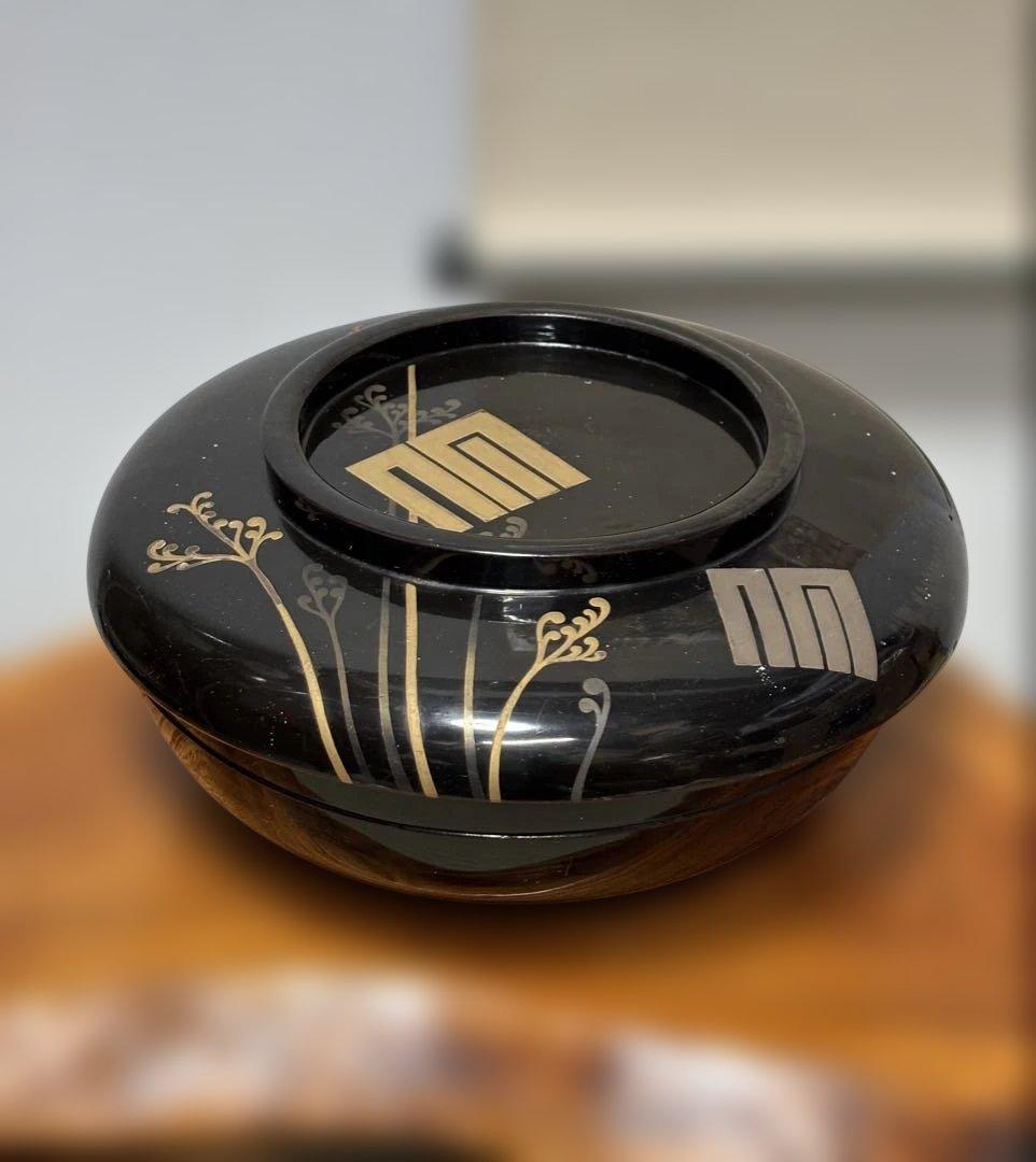年代物 輪島塗 黒塗り 会箱 お椀 喰籠 大椀