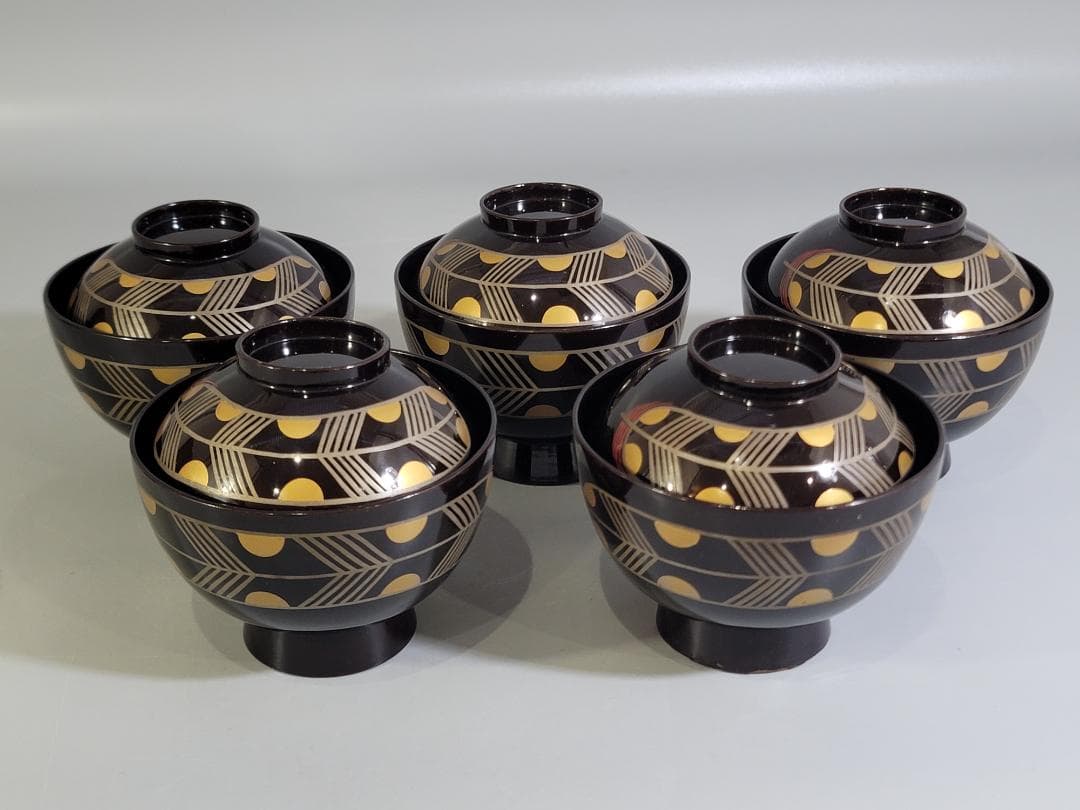 DT347 松庵好 鷹の羽吸物椀 塗師 道恵 共箱 時代物