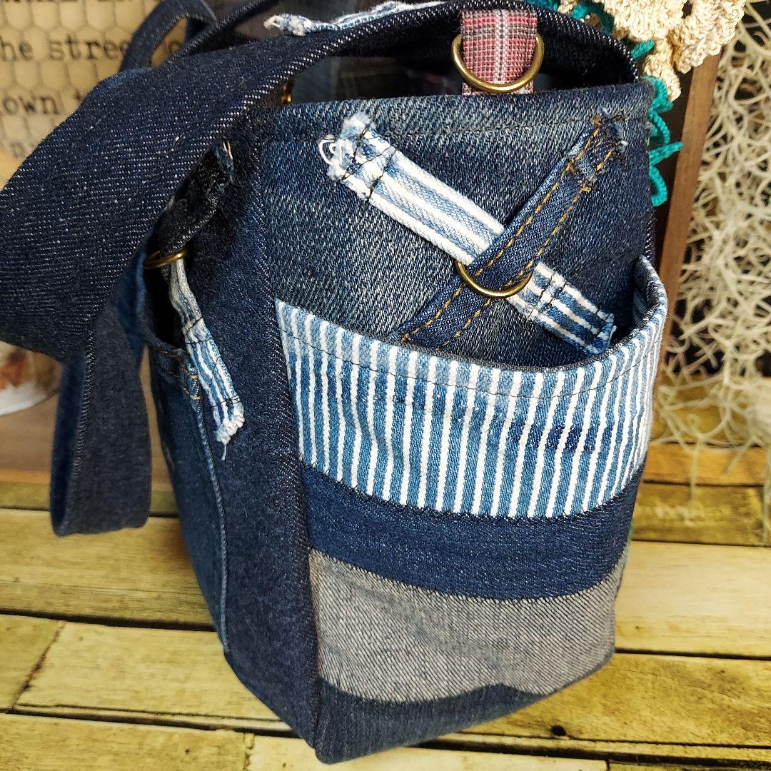刺繍デニムバック　No.668　デニムリメイク　刺繍バック　チューリップバック