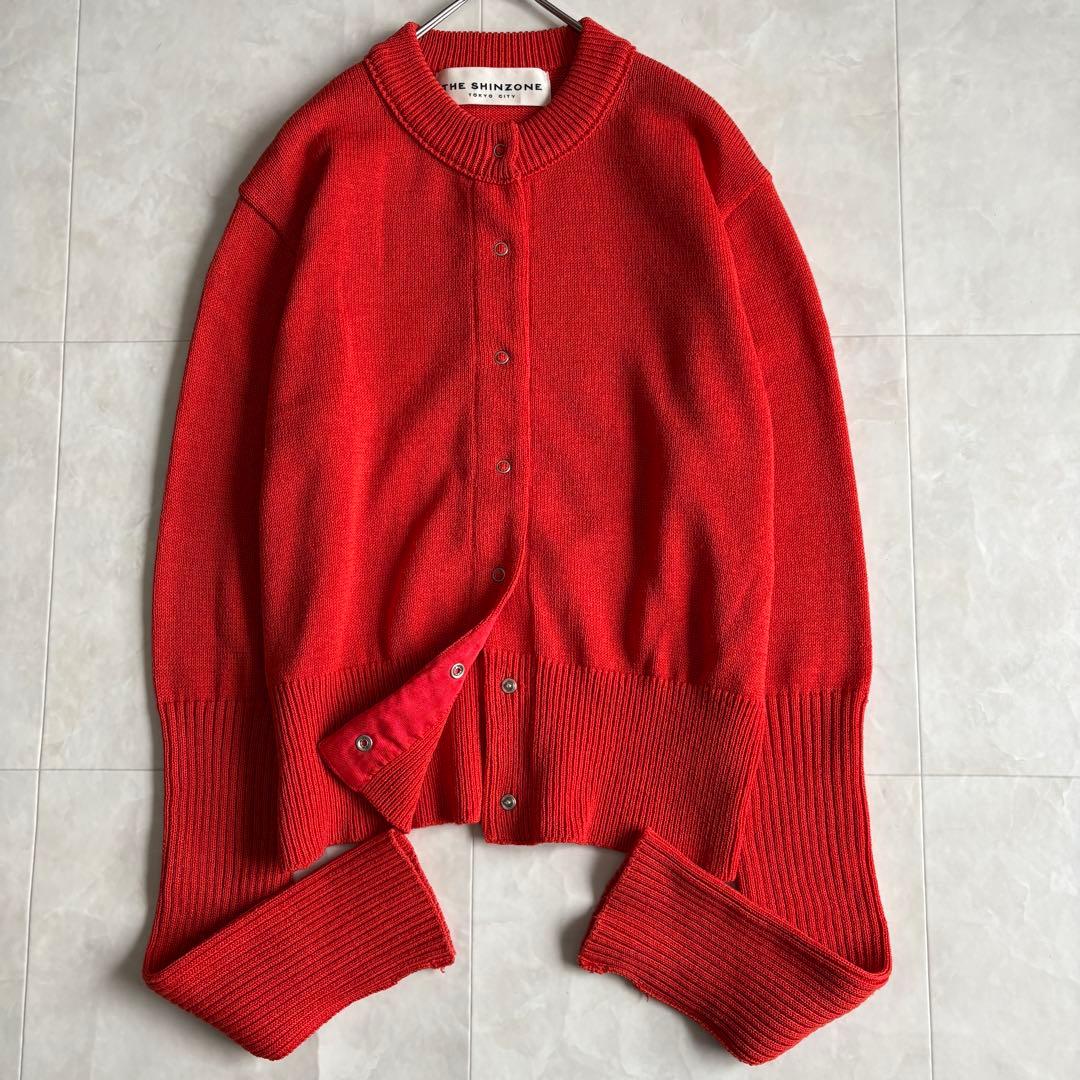 THE SHINZONE ロングリブカーディガン 赤 F 0 スナップボタン