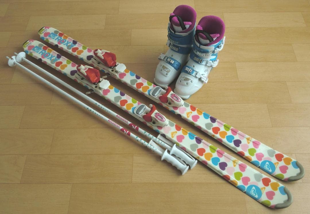 ■1月限定■送料無料■ROXY■子供用スキーセット■板130靴22.5■WAX■