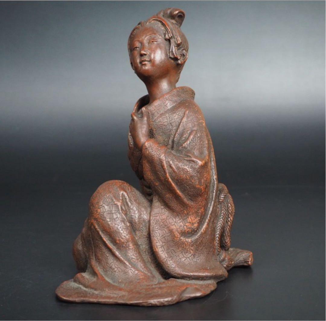 勝俣博送料無料 博物館級　江戸～明治　備前焼　女性像　在銘・木箱付★傑作★