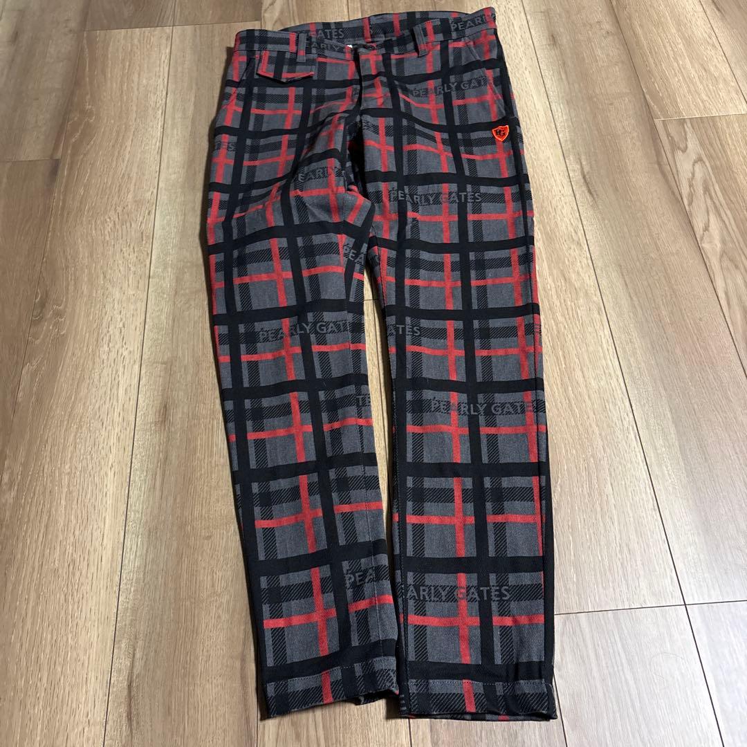 【美品】PEARLY GATES チェック柄パンツ 黒/赤