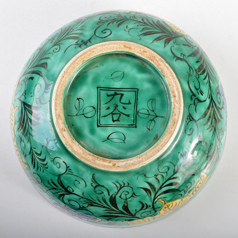 九谷焼　明治九谷　青手　赤絵人物文　鉢　時代箱付　M　R6057