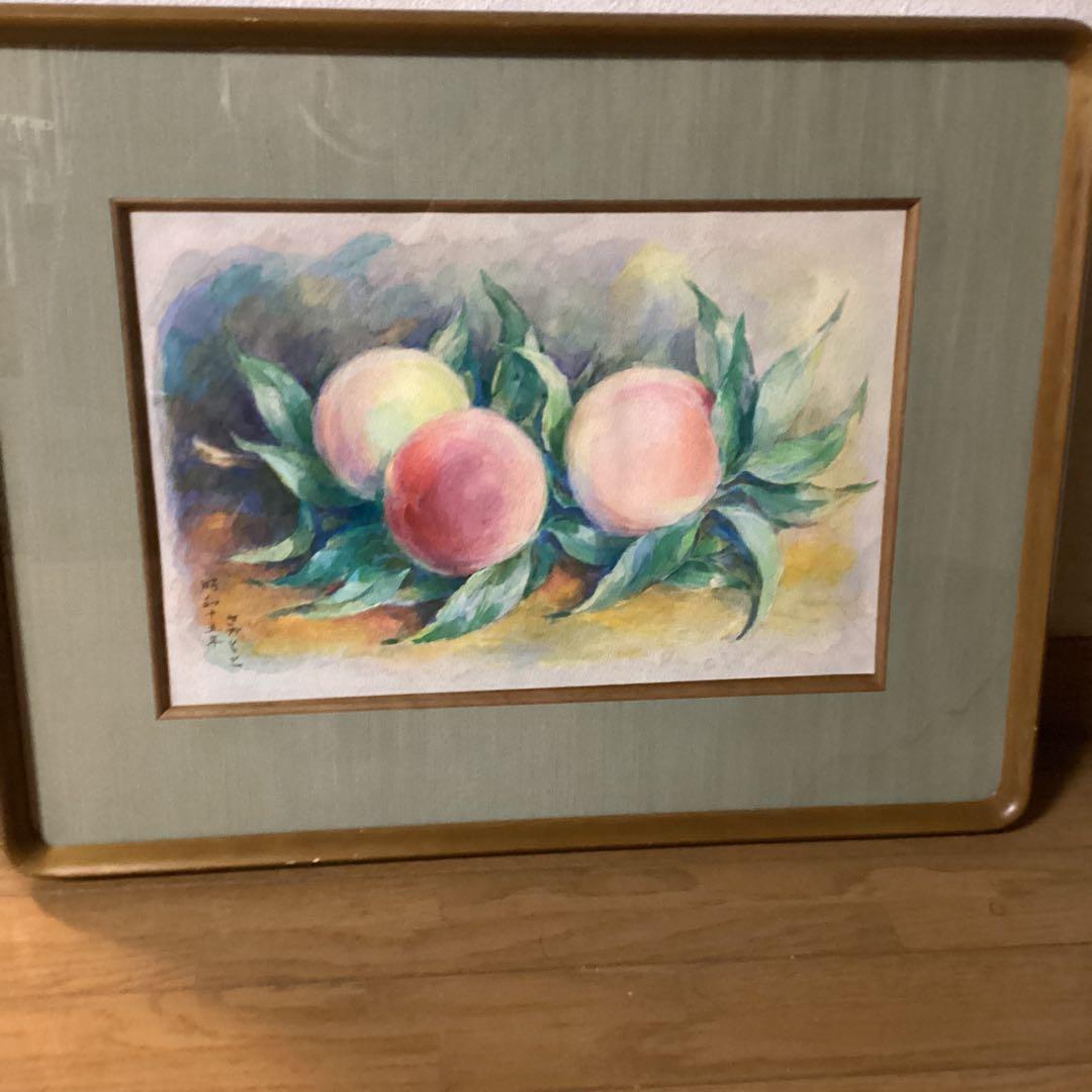 坂本繁二郎　水彩画　静物　【　桃　図　】肉筆画　豪華額装仕立　模写　即決品です。