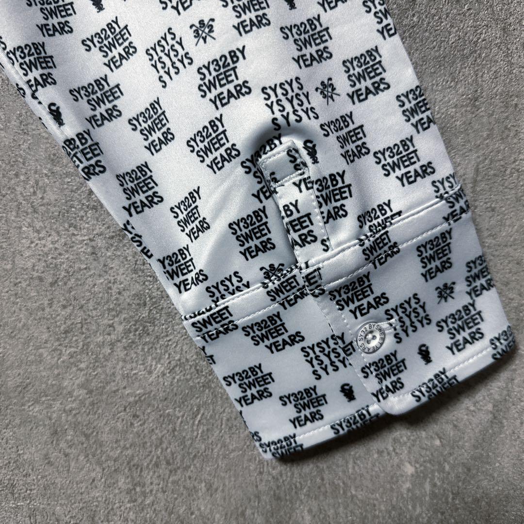 SY32 エスワイサーティートゥ 総柄 ロゴ 長袖 ポロシャツ ホワイト XL