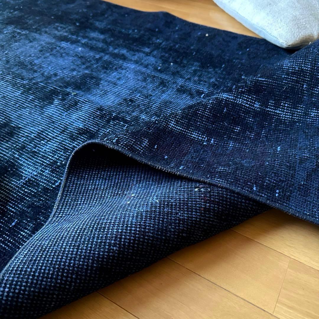 80.5×182 藍色オーバーダイ　ワンカラーラグ　トルコヴィンテージラグ