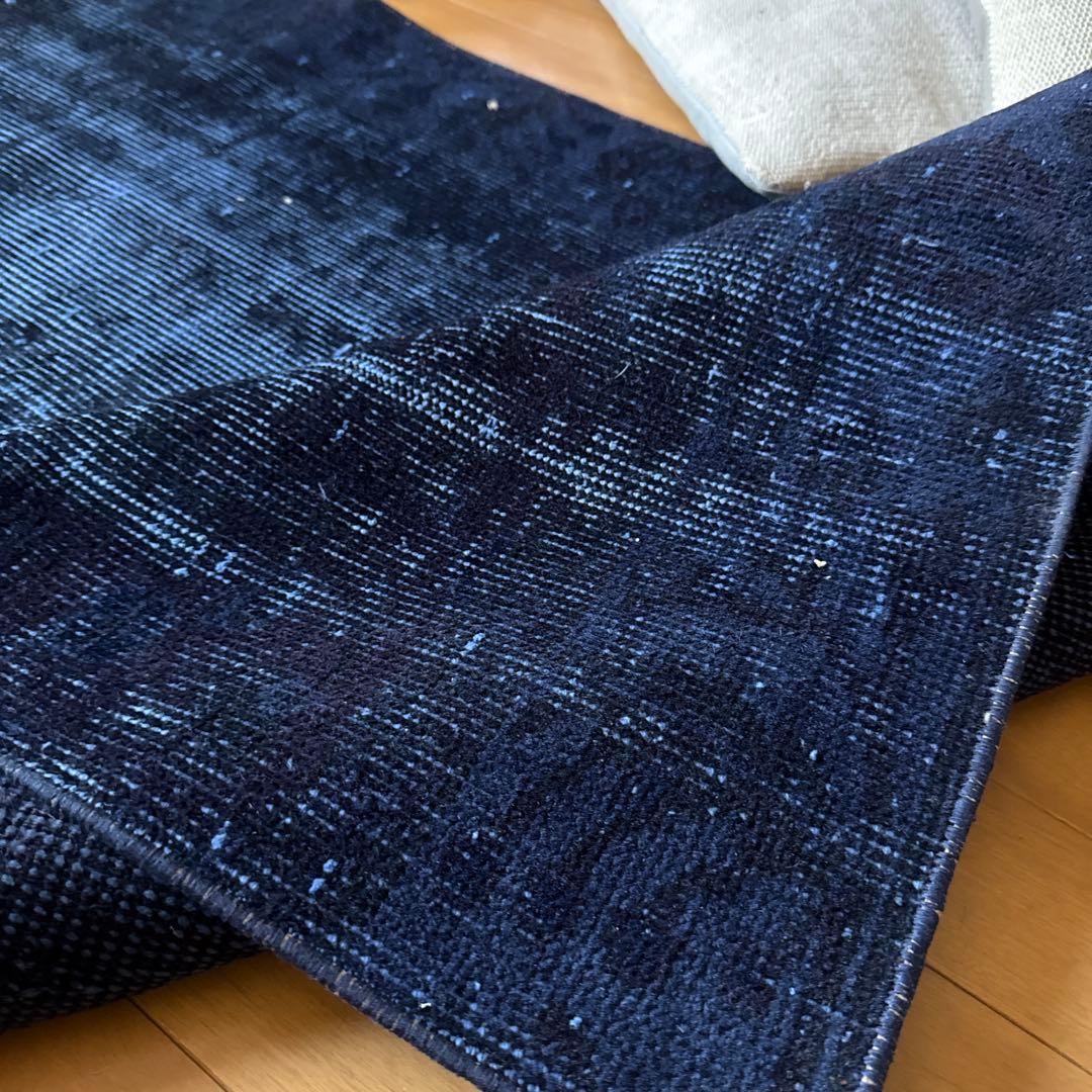 80.5×182 藍色オーバーダイ　ワンカラーラグ　トルコヴィンテージラグ