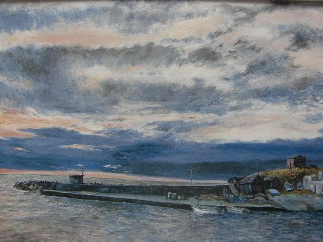 大國 章夫 【象潟夕映え】 希少画集画、状態良好、新品高級額装付