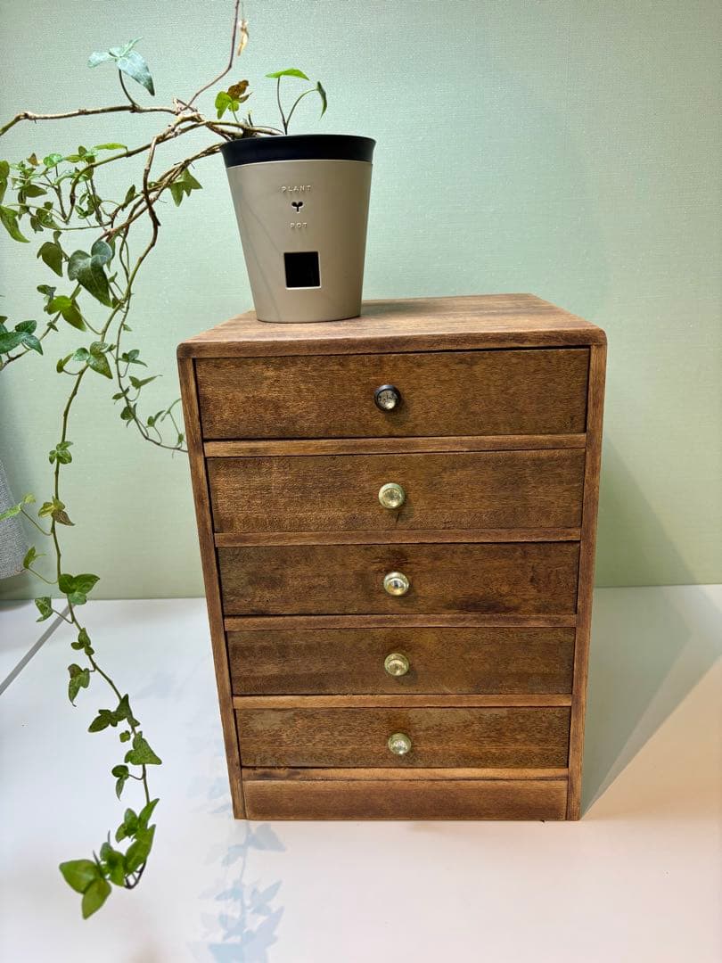 木味の小引き出し5段 レトロインテリア収納　レトロ雑貨好きに