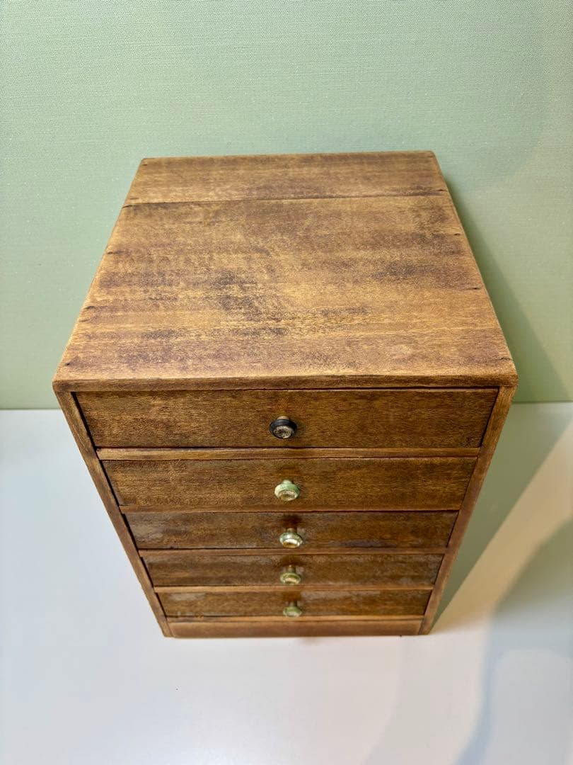 木味の小引き出し5段 レトロインテリア収納　レトロ雑貨好きに