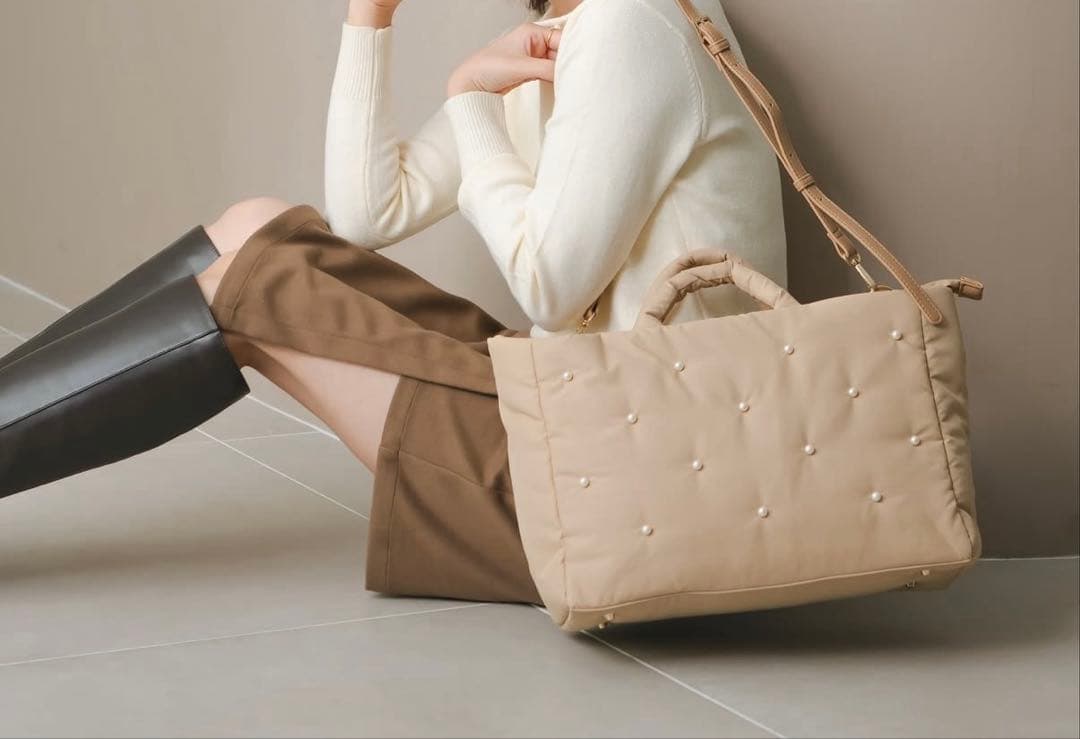 【evol shihoコラボ】パールバッグ　ベージュ