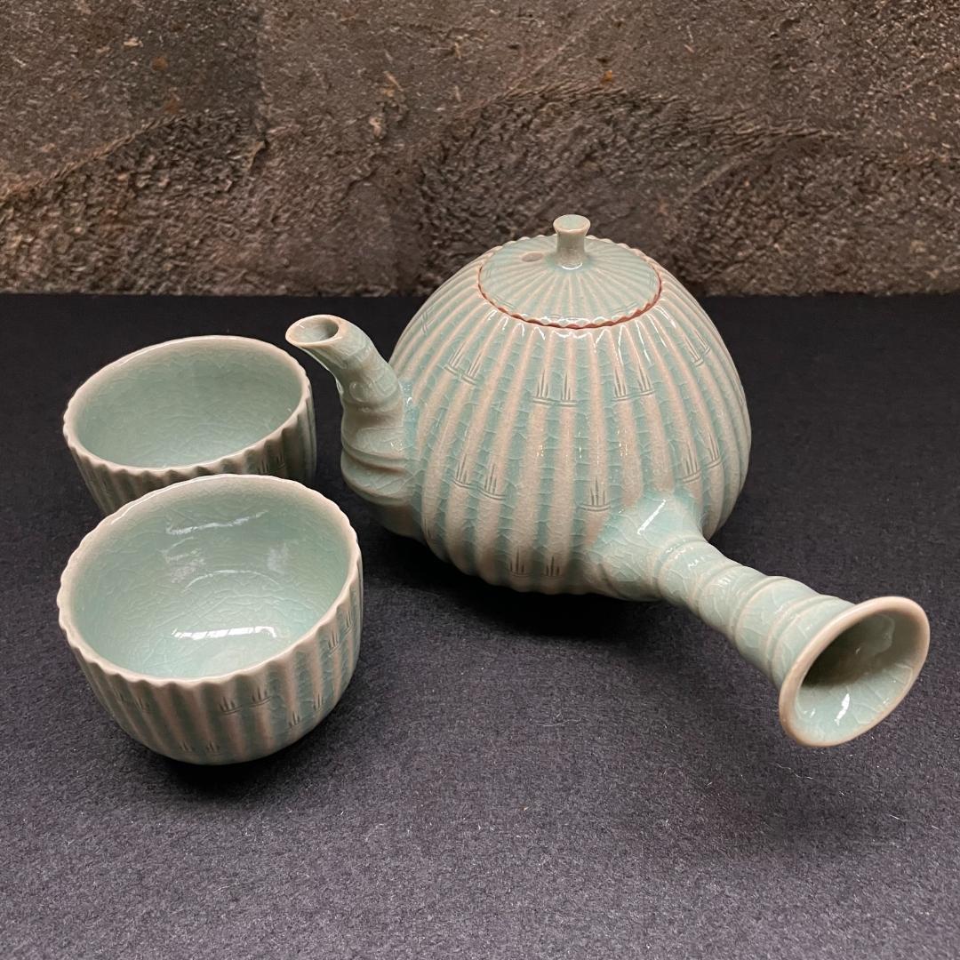 韓国 人間文化財 柳海剛 海剛 高麗 青磁 茶道具 茶器 骨董 急須 湯呑 美品