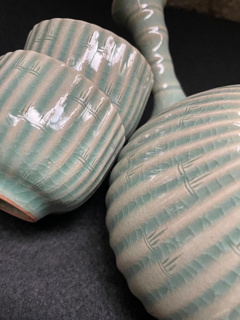 韓国 人間文化財 柳海剛 海剛 高麗 青磁 茶道具 茶器 骨董 急須 湯呑 美品