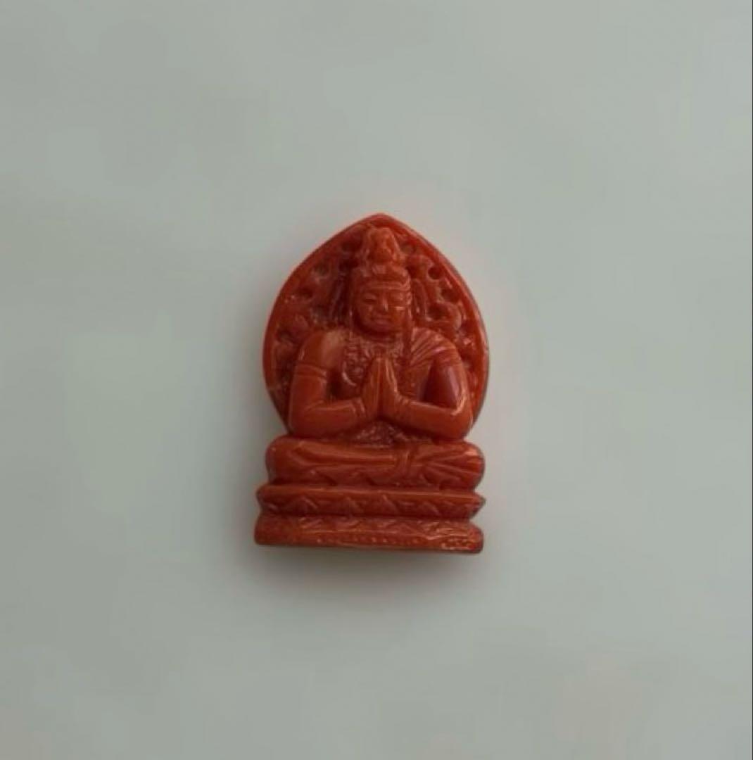 【名工 谷口康隆 作】天然珊瑚 大日如来 彫刻 2cm 百貨店購入 お守り 珊瑚