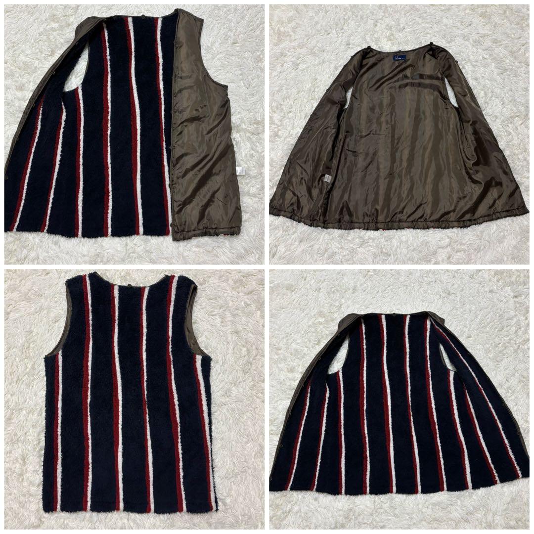 【フレッドペリー】2way モッズコート　ストライプ　ロゴ刺繍　カーキ　S