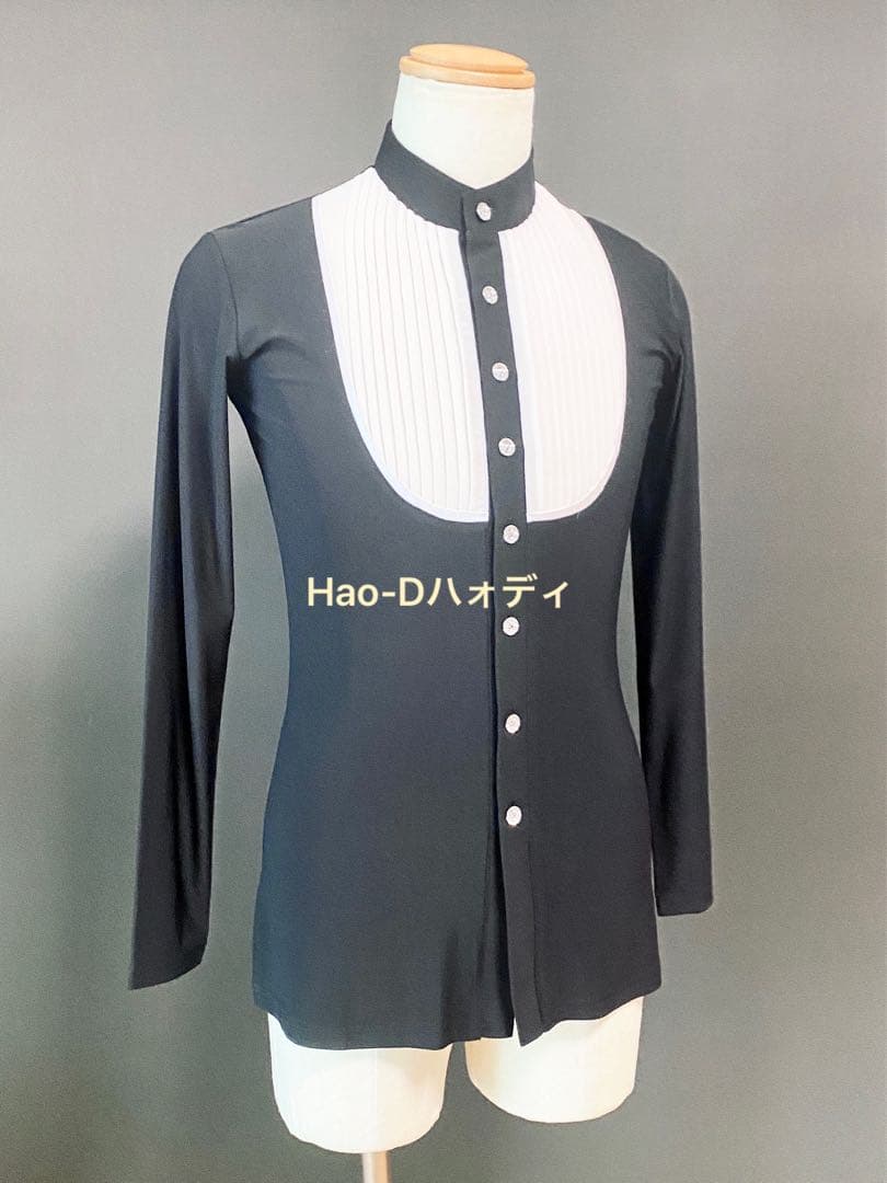 社交ダンス★ラテン★メンズ★新品★シャツ★白黒★イカ胸★Ｍ