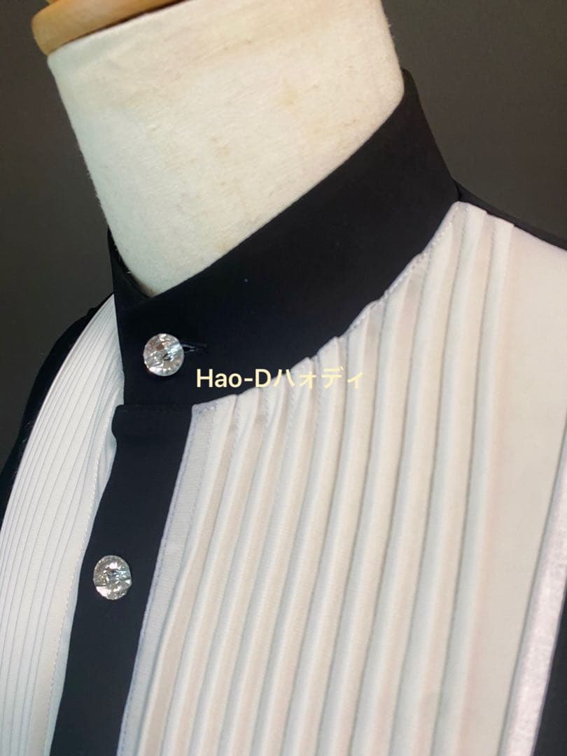 社交ダンス★ラテン★メンズ★新品★シャツ★白黒★イカ胸★Ｍ