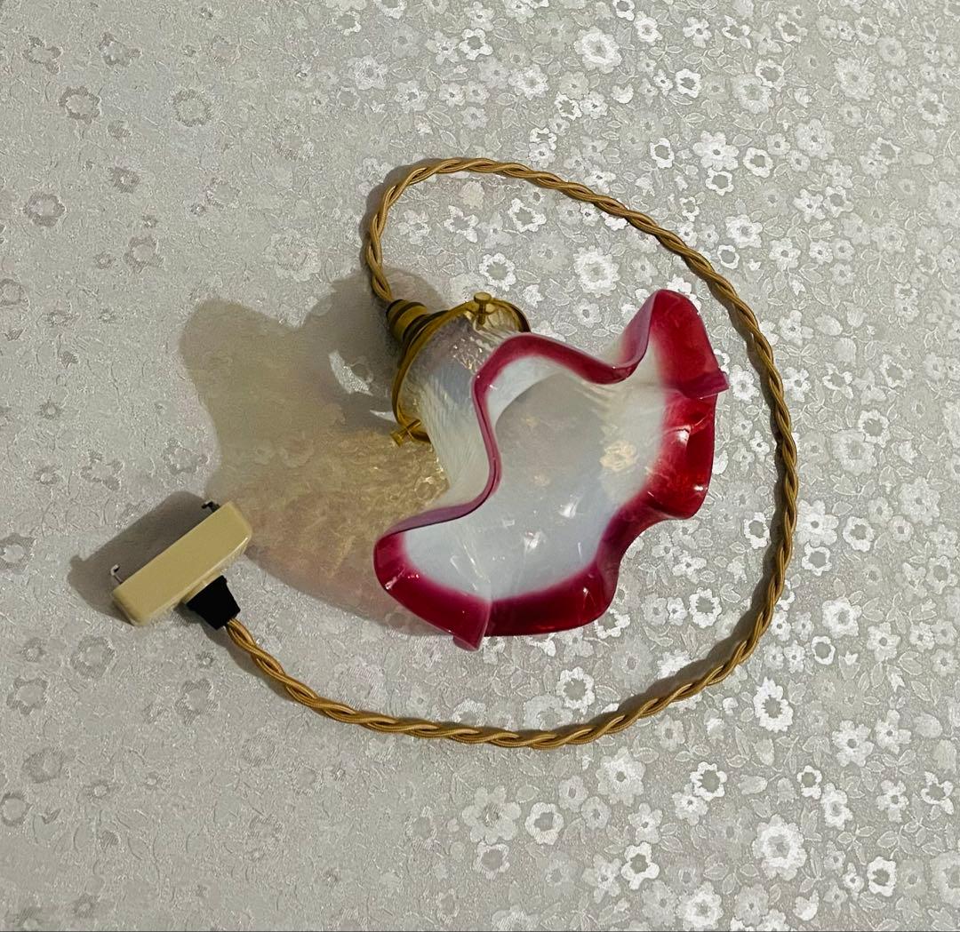 アンティーク　ガラスシェード　ペンダントライト　フリル　コード・電球セット♪