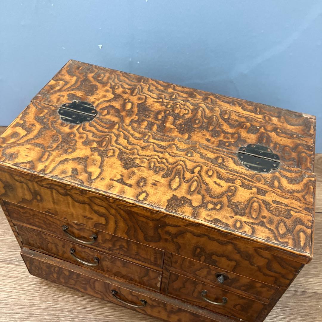 E-3 希少 昭和レトロ 木製 小引き出し 裁縫箱 ソーイングボックス 杢目