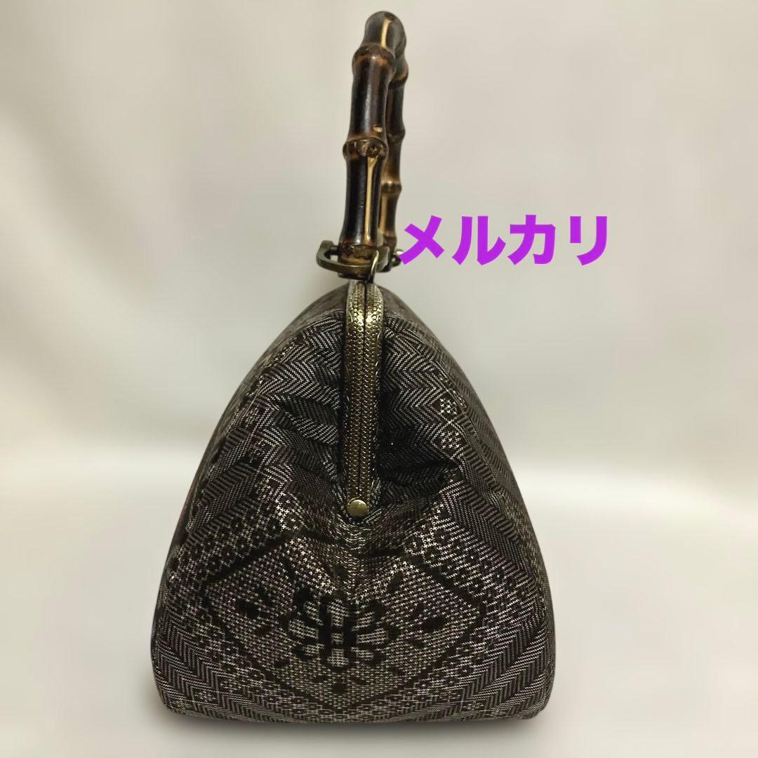 龍郷　泥大島紬　ハンドメイド　がま口バッグ　着物バッグ　バンブーバッグ