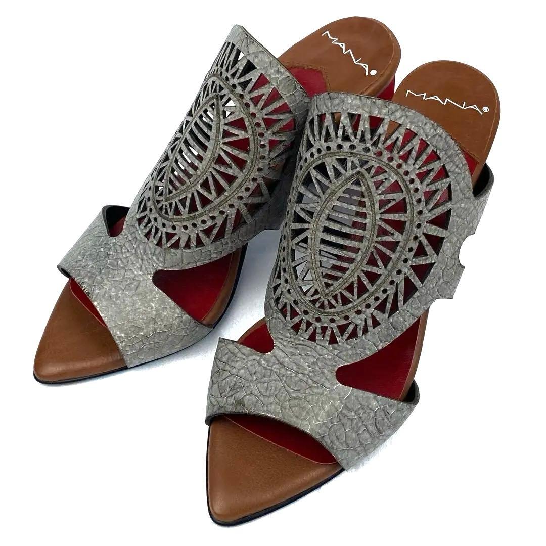 ✨現行品&未使用✨MANA マナ　レザーカット　ミュール　ブロンズ　23cm