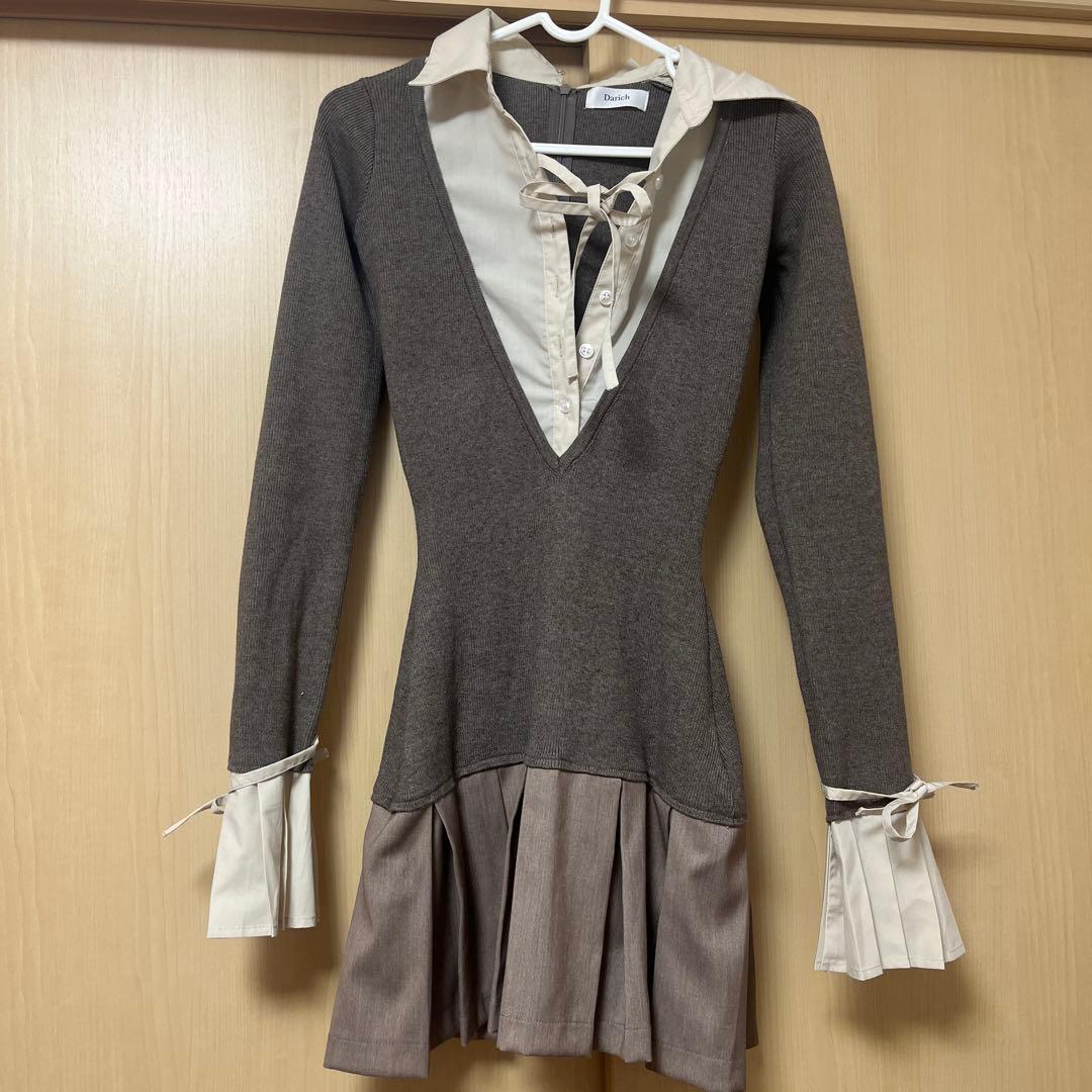 ダーリッチ darich シャツドッキングプリーツミニワンピース モカ MOC