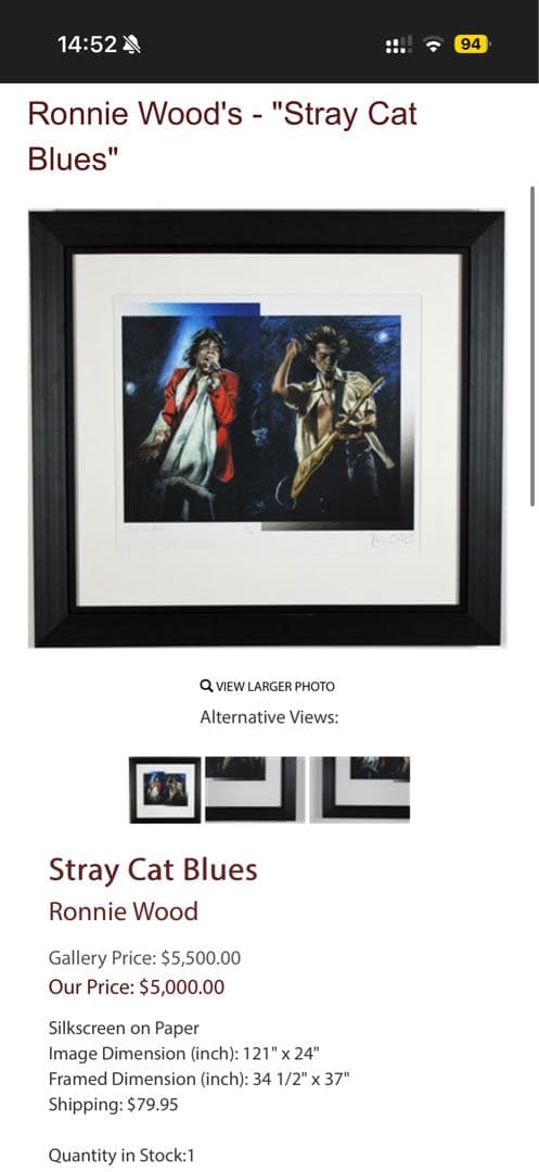 ロニー・ウッド「Stray Cat Blues」額装 版画 81/290