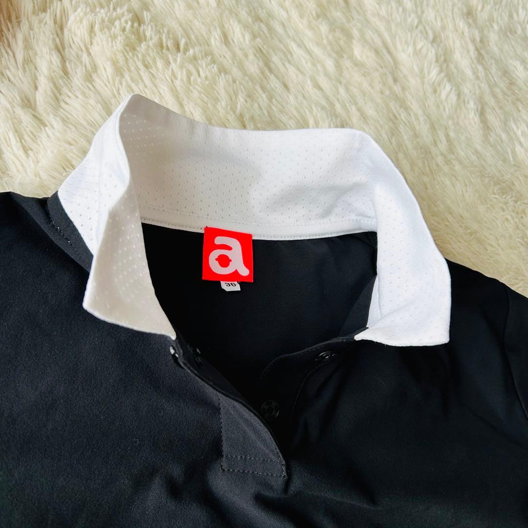 【美品】アルチビオレディース 半袖ポロシャツ 36（S）黒ブラック ロゴ入り