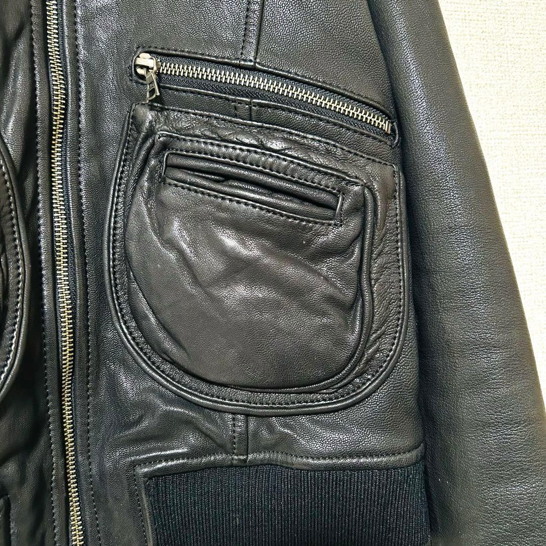 ヒステリックグラマー シングルライダースレザージャケット 山羊革 裏地総柄 黒