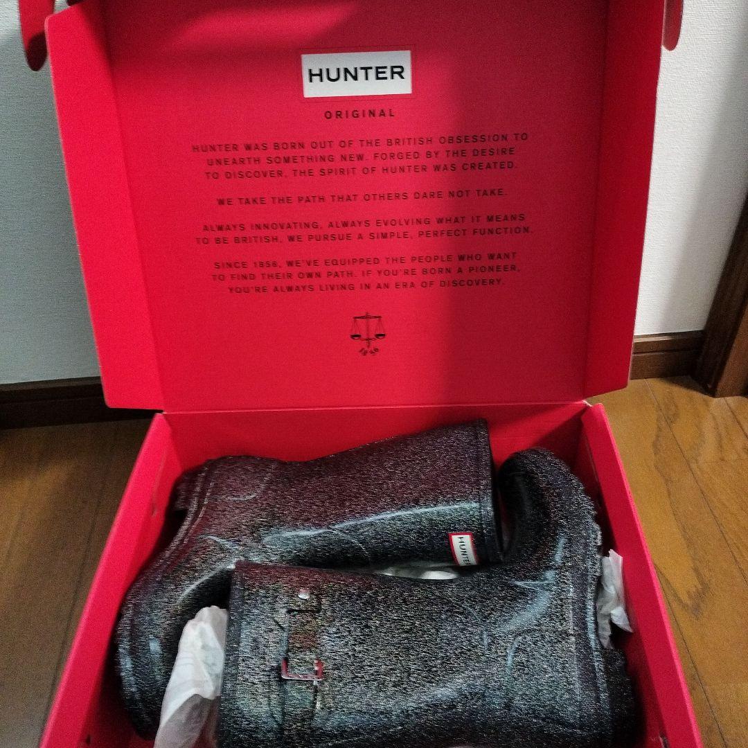 新品　箱あり！　HUNTERレインブーツ　グリッターブラック25cm