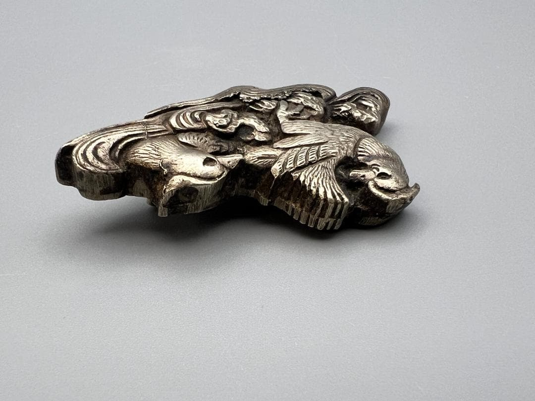 江戸明治金工　鴛鴦（おしどり） 雌雄　手彫　大目貫　大金具　骨董品