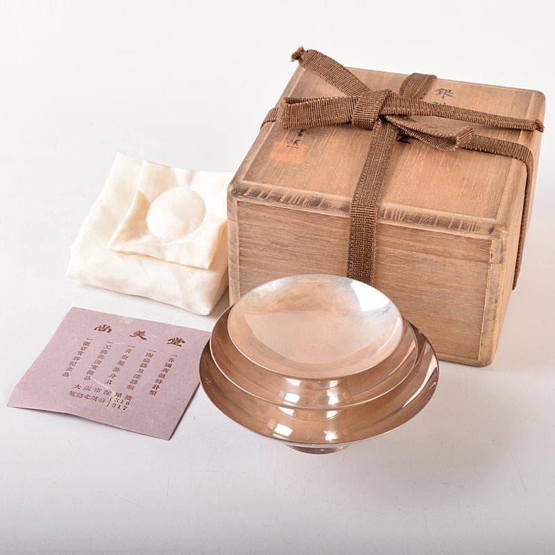 大阪尚美堂造　純銀製　三重盃　三ツ盃 　約208g　共箱　F　R7841