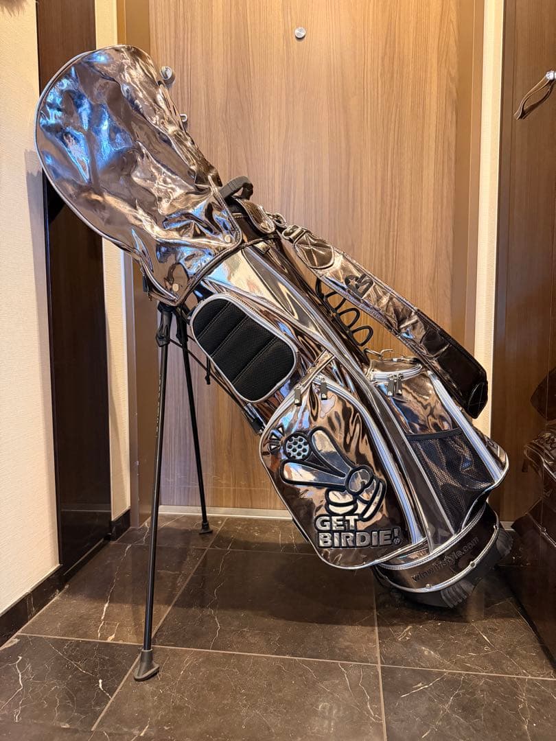 ひ*り様 GET BIRDIE シルバーゴルフバッグ