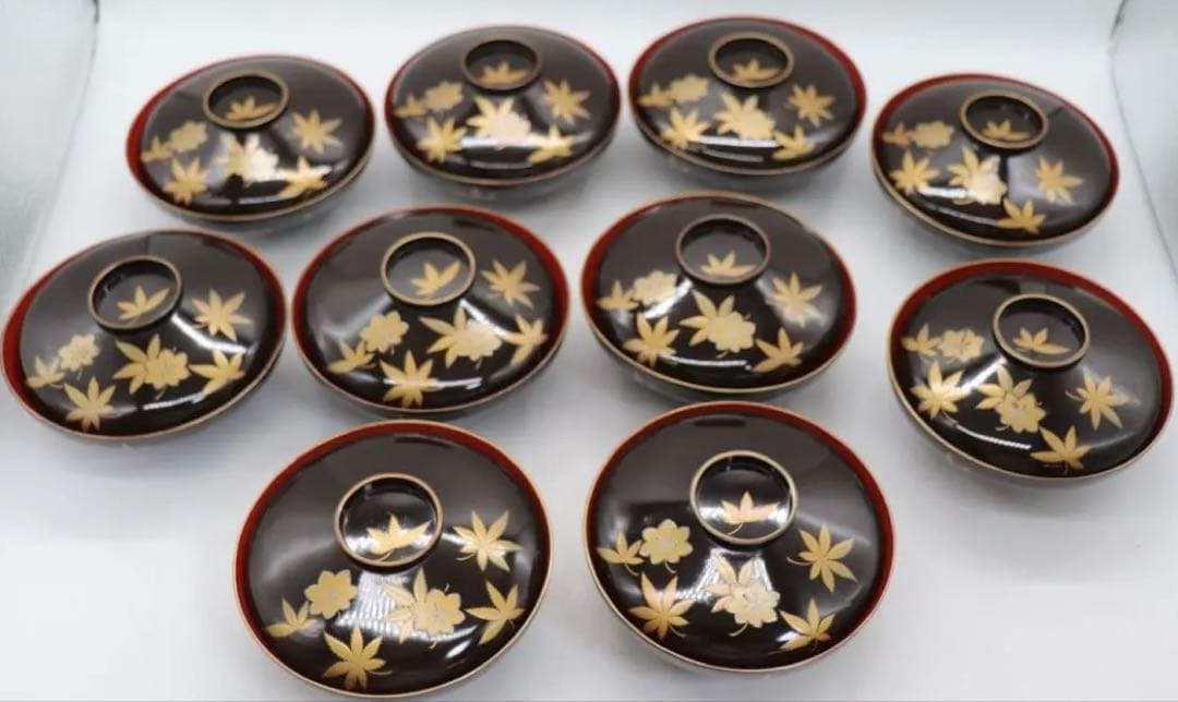 寛政11年　輪島塗　蒔絵紅葉紋お椀10個　木製　古民具　送料込み260131