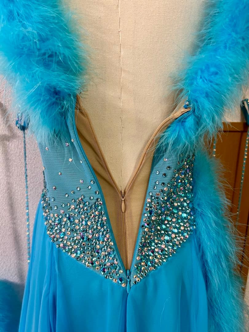 競技会 社交ダンス 水色フェザー スタンダードドレス ダンス